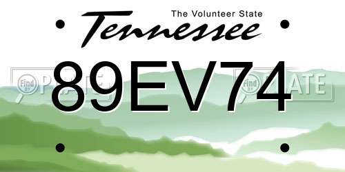 89EV74 Tennessee License Plate