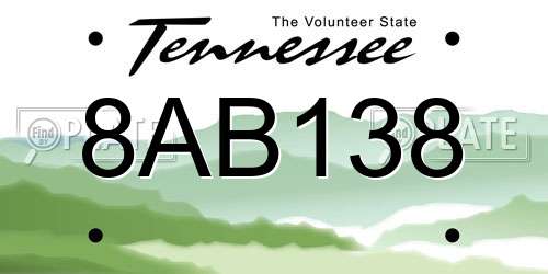 8AB138 Tennessee License Plate