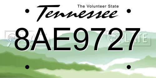 8AE9727 Tennessee License Plate