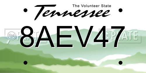 8AEV47 Tennessee License Plate