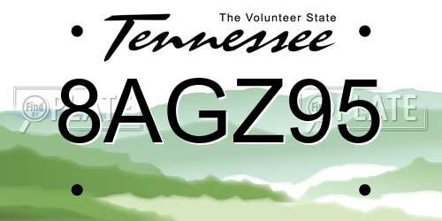 8AGZ95 Tennessee License Plate