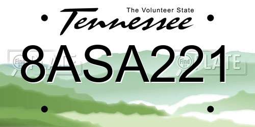 8ASA221 Tennessee License Plate