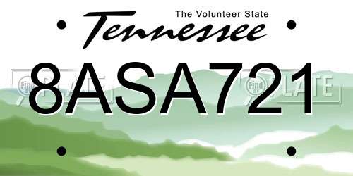 8ASA721 Tennessee License Plate