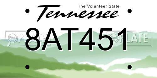 8AT451 Tennessee License Plate