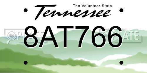 8AT766 Tennessee License Plate