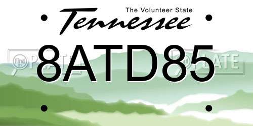 8ATD85 Tennessee License Plate