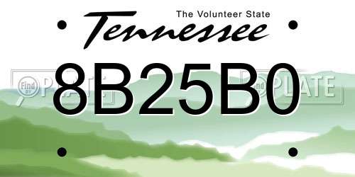 8B25B0 Tennessee License Plate