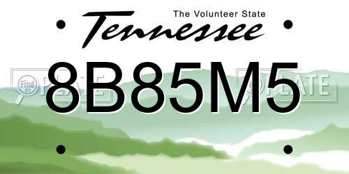 8B85M5 Tennessee License Plate