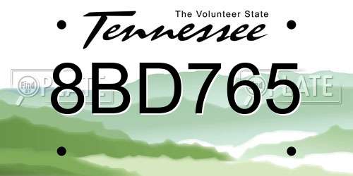 8BD765 Tennessee License Plate