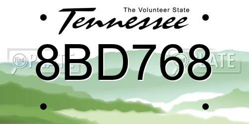 8BD768 Tennessee License Plate