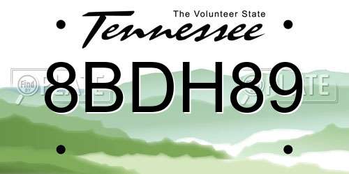 8BDH89 Tennessee License Plate
