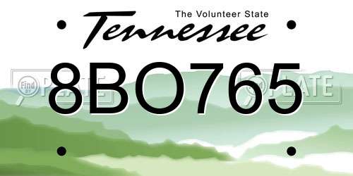 8BO765 Tennessee License Plate