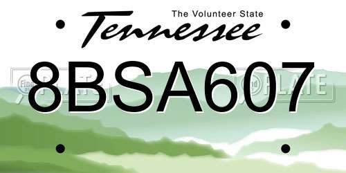 8BSA607 Tennessee License Plate