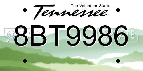 8BT9986 Tennessee License Plate
