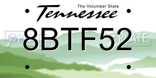 8BTF52 Tennessee License Plate
