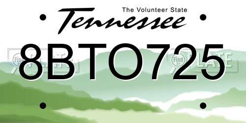 8BTO725 Tennessee License Plate