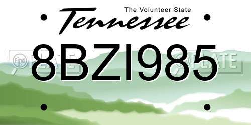 8BZI985 Tennessee License Plate