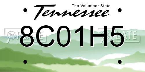 8C01H5 Tennessee License Plate