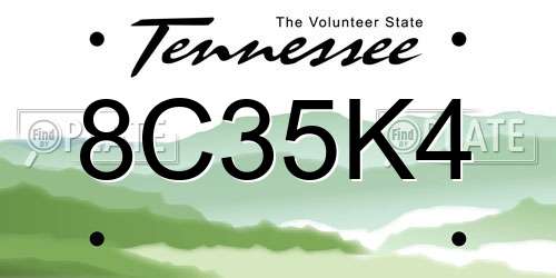8C35K4 Tennessee License Plate