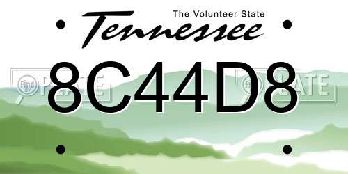 8C44D8 Tennessee License Plate