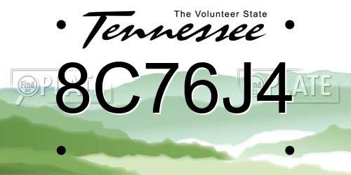 8C76J4 Tennessee License Plate
