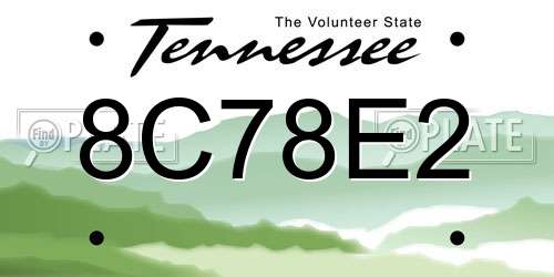 8C78E2 Tennessee License Plate