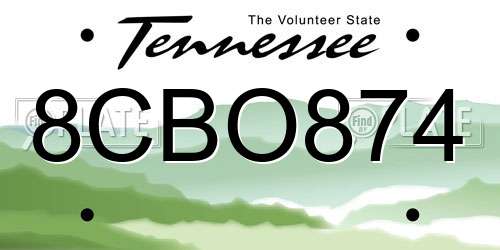 8CBO874 Tennessee License Plate