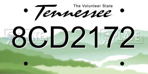 8CD2172 Tennessee License Plate
