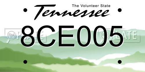8CE005 Tennessee License Plate