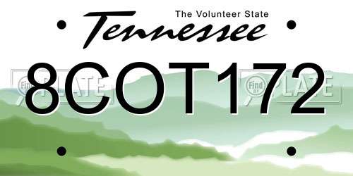 8COT172 Tennessee License Plate