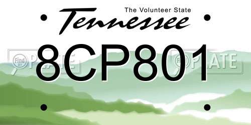 8CP801 Tennessee License Plate