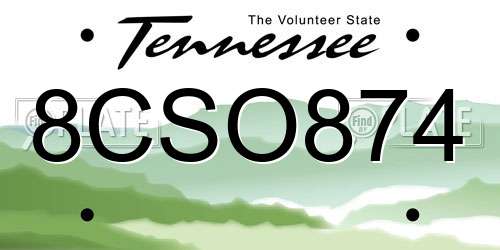 8CSO874 Tennessee License Plate