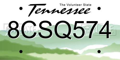 8CSQ574 Tennessee License Plate