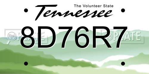 8D76R7 Tennessee License Plate
