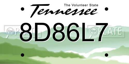 8D86L7 Tennessee License Plate