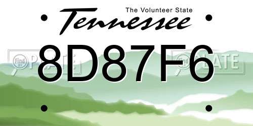 8D87F6 Tennessee License Plate