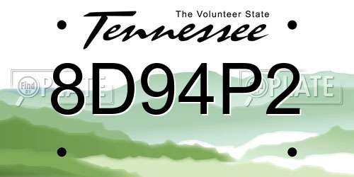 8D94P2 Tennessee License Plate
