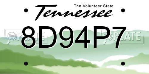 8D94P7 Tennessee License Plate
