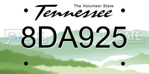 8DA925 Tennessee License Plate