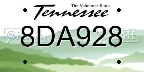 8DA928 Tennessee License Plate
