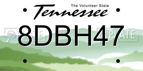 8DBH47 Tennessee License Plate