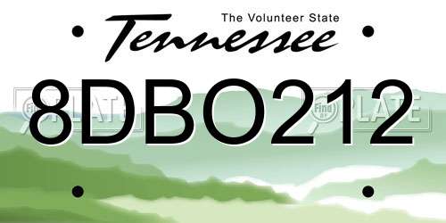 8DBO212 Tennessee License Plate