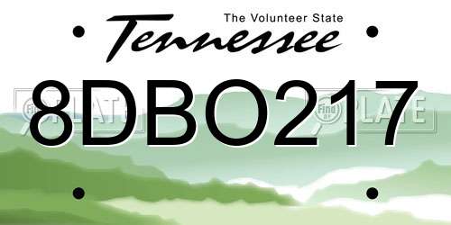 8DBO217 Tennessee License Plate