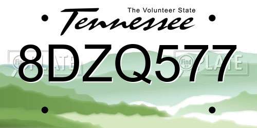 8DZQ577 Tennessee License Plate