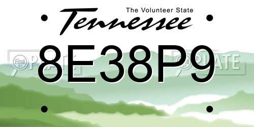 8E38P9 Tennessee License Plate