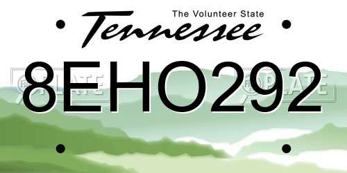 8EHO292 Tennessee License Plate