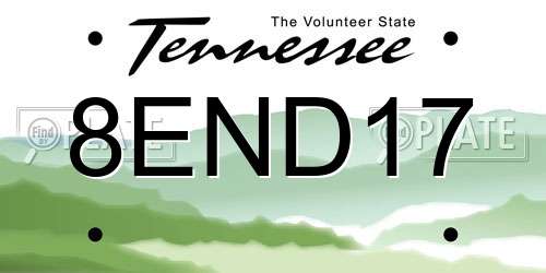 8END17 Tennessee License Plate