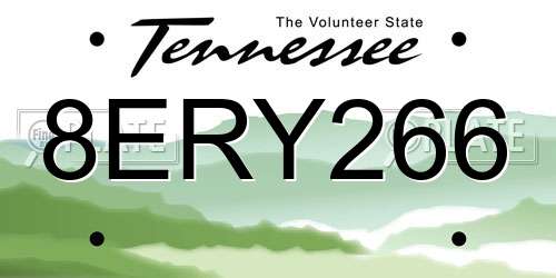 8ERY266 Tennessee License Plate