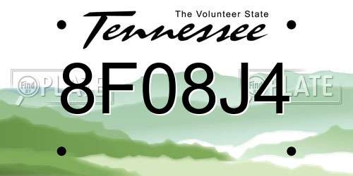 8F08J4 Tennessee License Plate