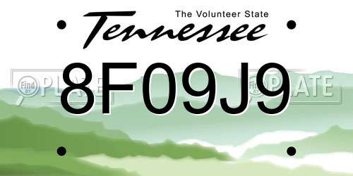 8F09J9 Tennessee License Plate